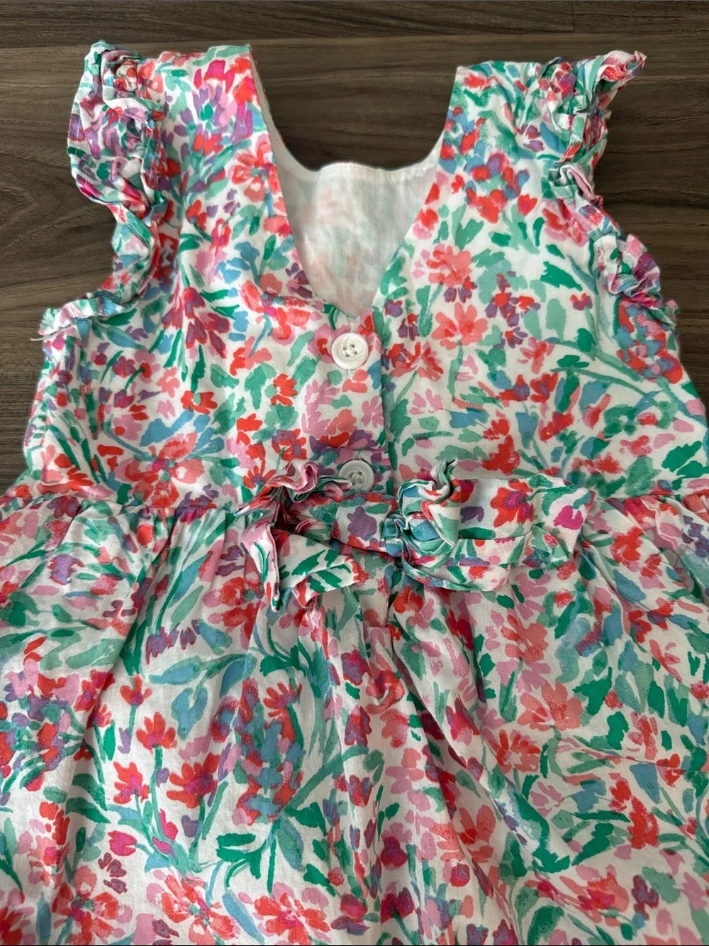 Crewcuts Floral Ruffle Sleeve Dress - Pink & Green Size 2